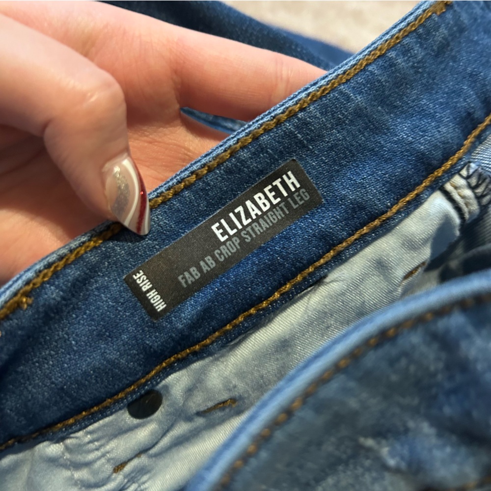 Kut from the Kloth Elizabeth Fab Ab Crop Straight Leg High Rise Blue Jeans Sz 00 - Picture 4 of 6